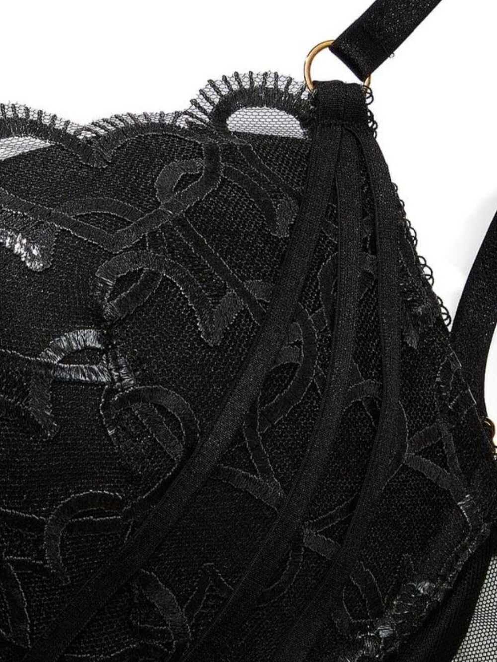 NWOT Victoria's Srcret Very Sexy Black Heart Chain Shine Corset Bra, 34B - Picture 4 of 7